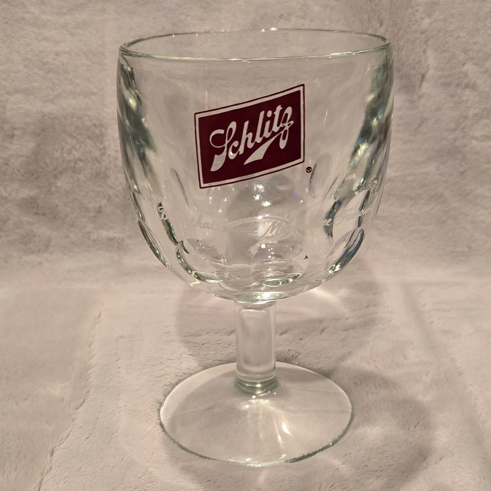 Vintage‎ Schlitz Beer Glass Goblet Embossed Logo Barware Collectible Stemware